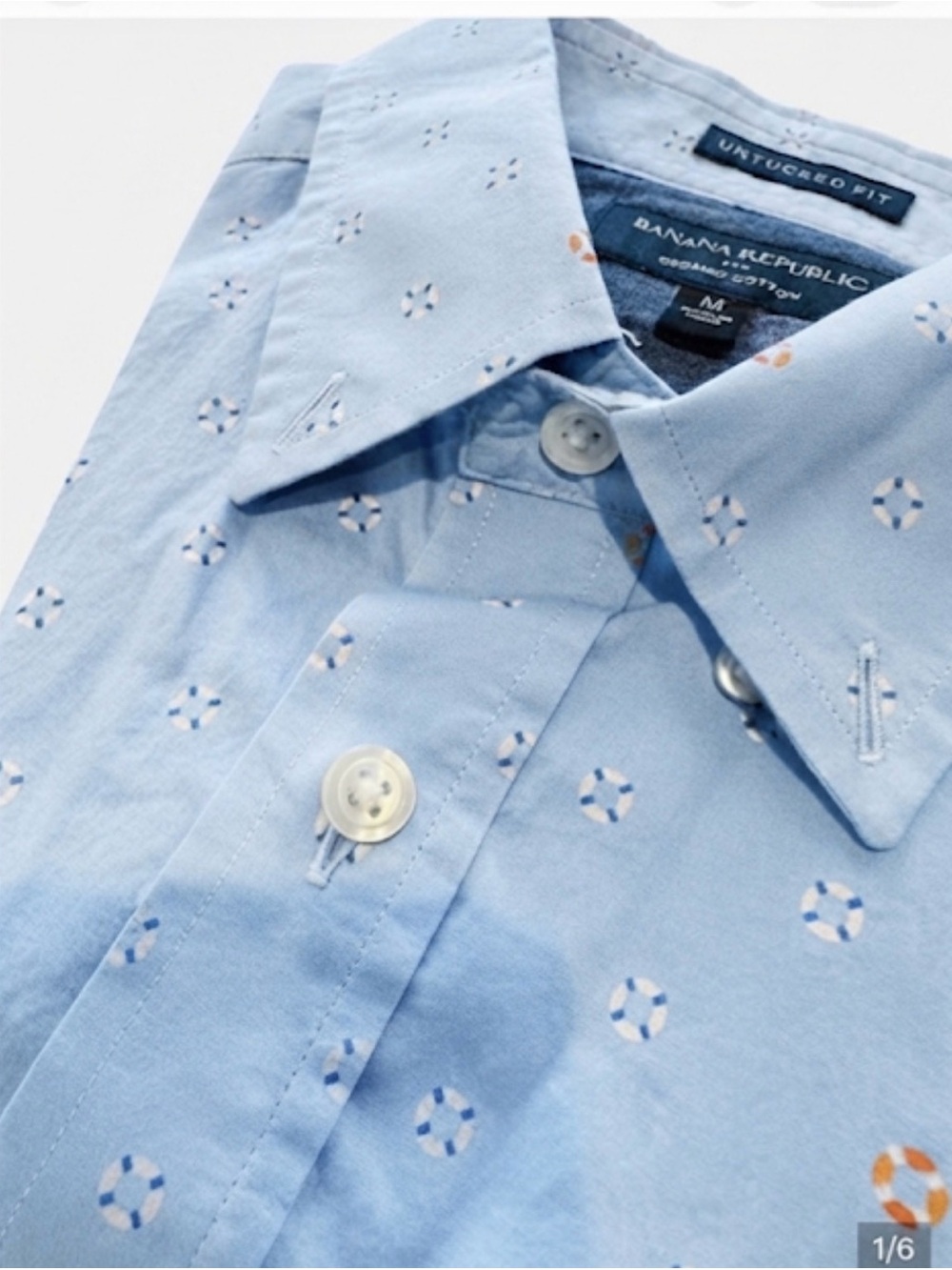 Summer print Blue Printed Button-Up Shirt untucked medium organic preppy